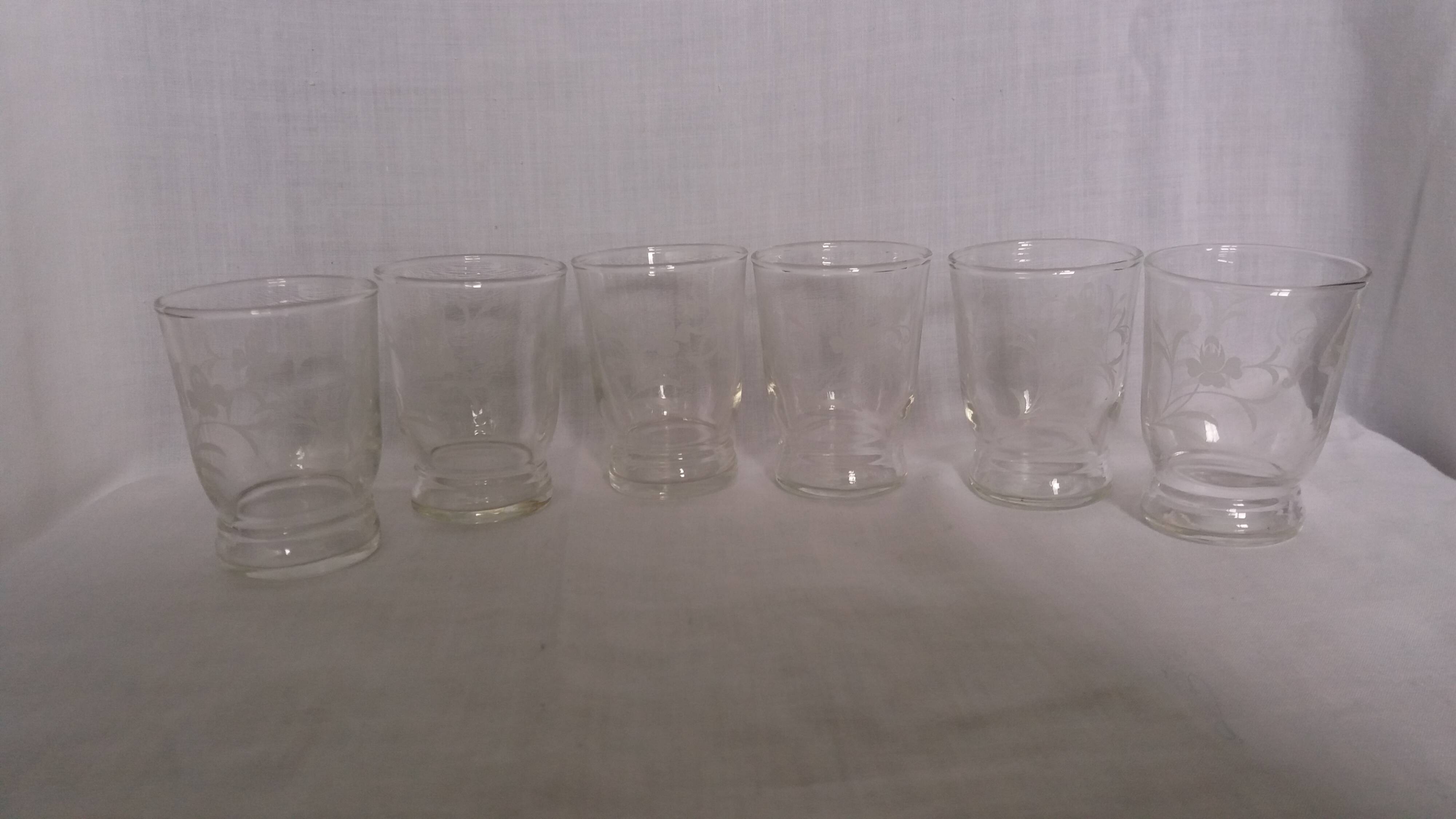 6 antique digestif glasses, floral pattern