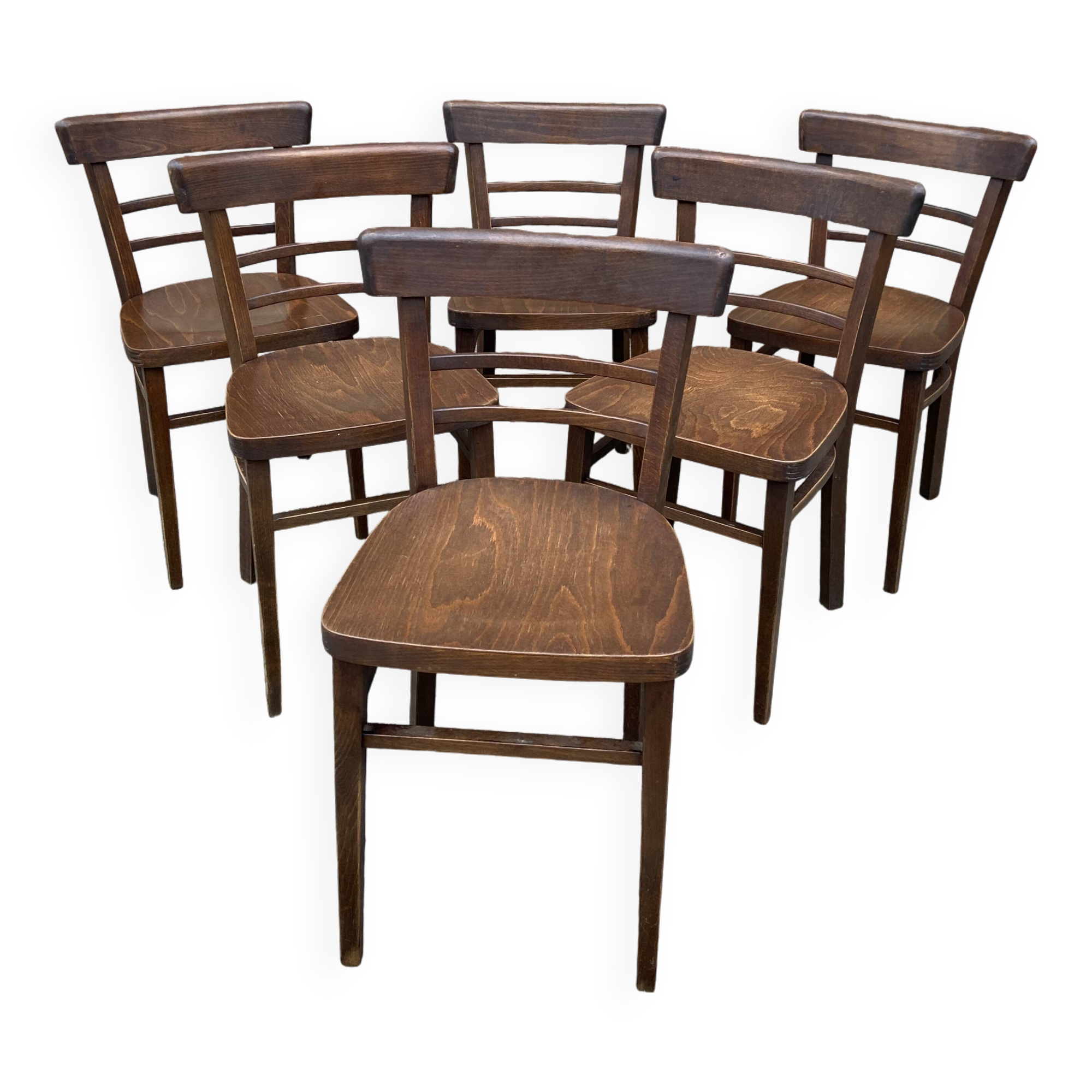 6 Viennese bistro chairs in curved wood, 1960