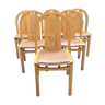 Chaises vintage Baumann en hêtre assises en skaï marron beige, série de 6.