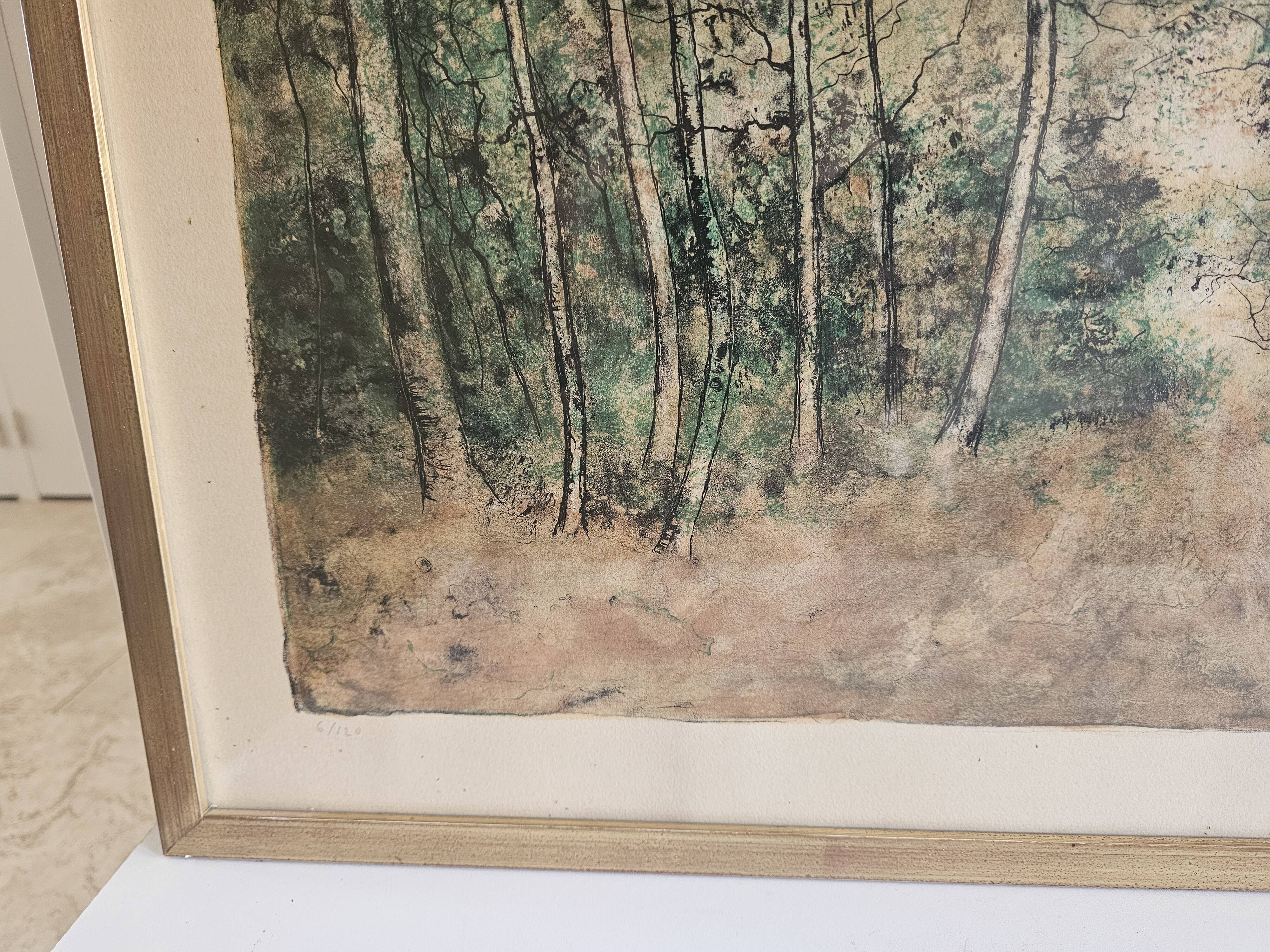 Tableau Lithographie ancienne - Paysage forêt - Bernard Gantner