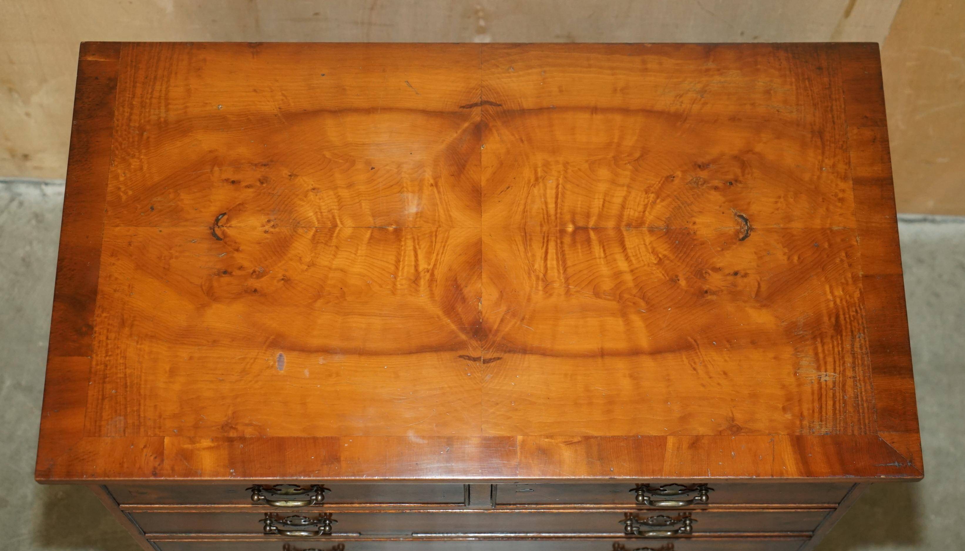 Georgian commode in yew wood with burr and burl grain, medium size.