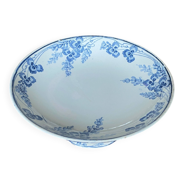 Compotier Creil & Montereau faïence Terre de Fer bleu modèle Richelieu