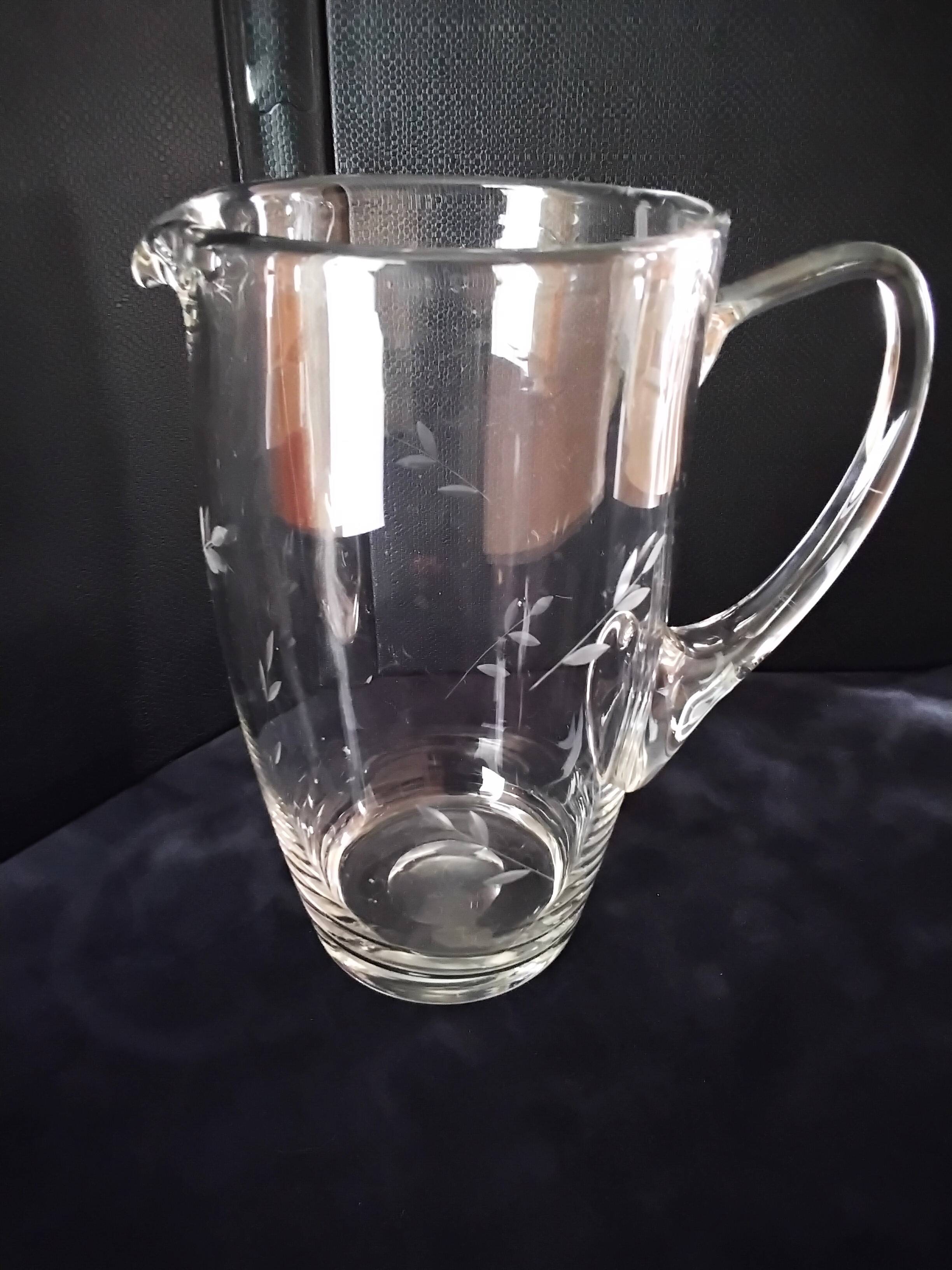 Water jug, blown glass carafe, engraved decoration.