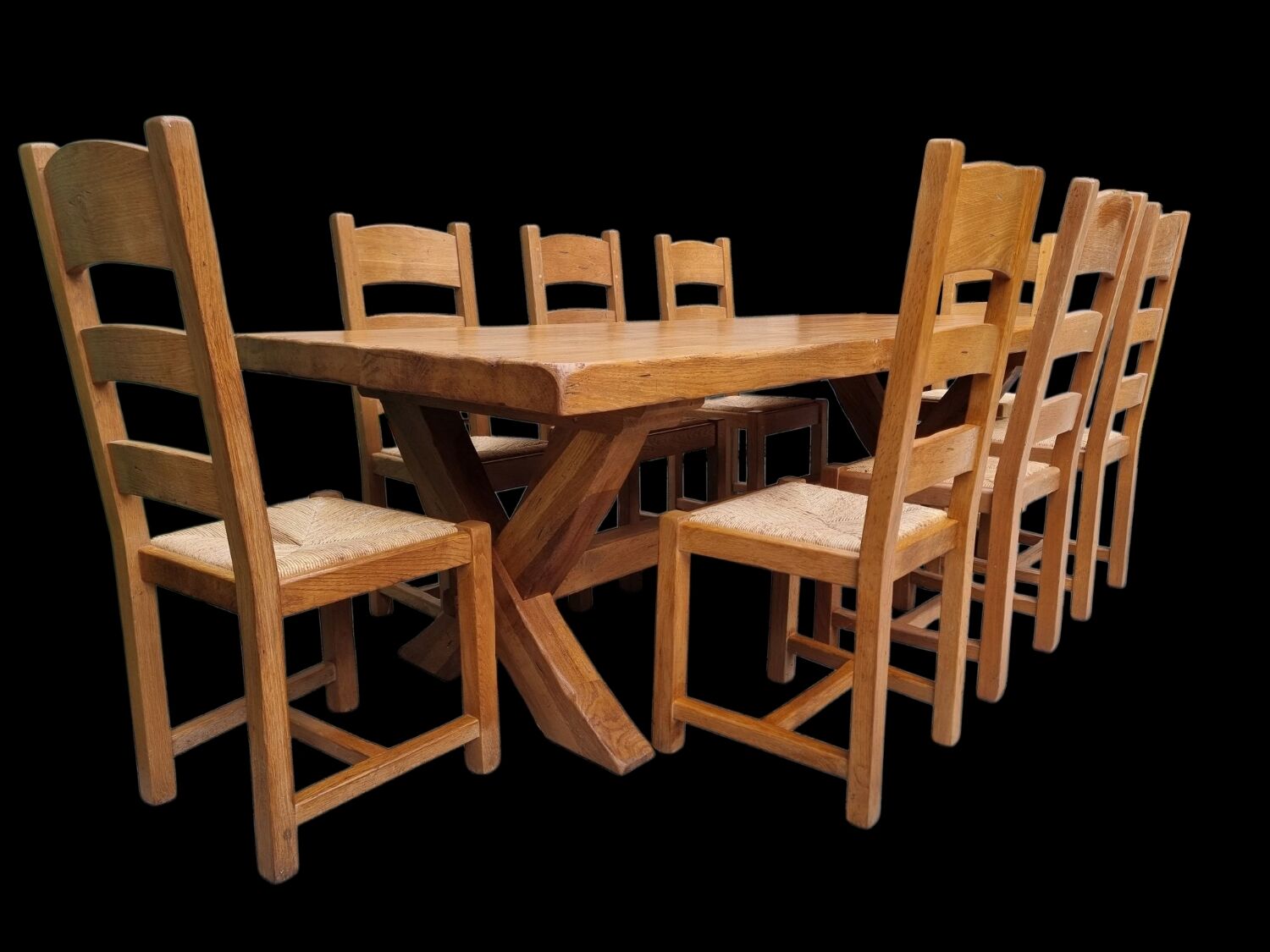 Brutalist farmhouse table with these 8 chairs.