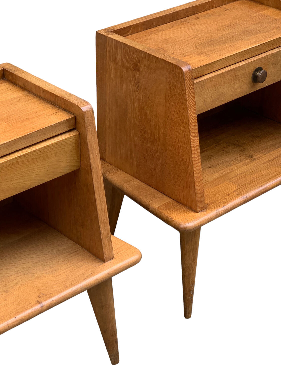 Pair of bedside feet compass solid oak vintage 1950