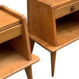 Pair of bedside feet compass solid oak vintage 1950