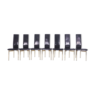 Fasem S44 black leather and brass dinning chairs, 1990's