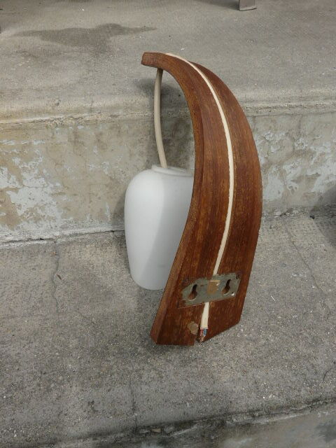 Pair of vintage Philips wood and opaline wall lamps