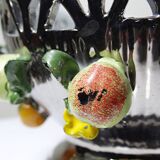 Vintage Italian silver-plated porcelain bowl with cut-out design of fruits and flowers.