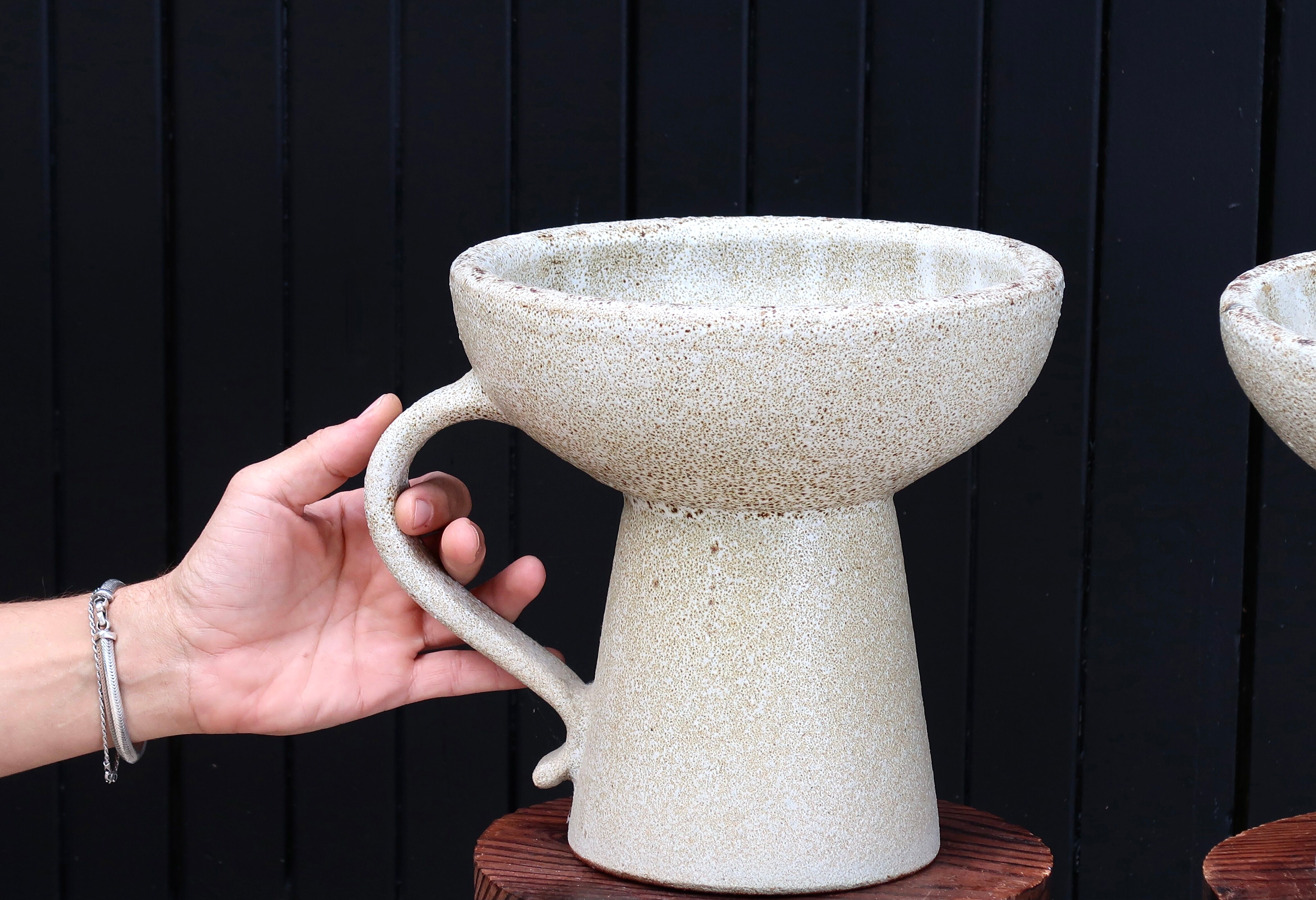 Pair of white Accolay ceramic candle holders, 60s