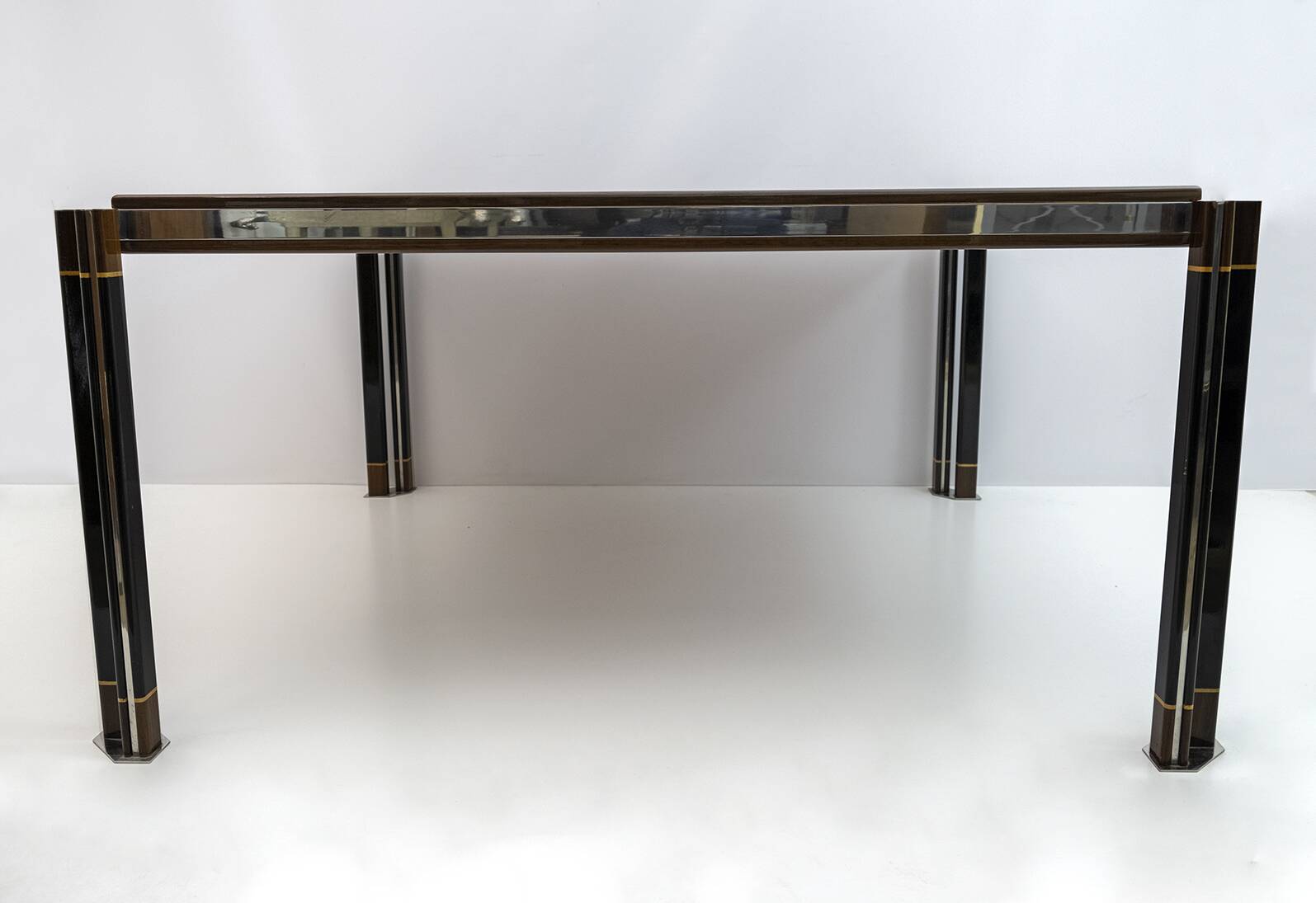 Paolo Barracchia Italian Steel and Inlaid Wood Dinning Table by Roman Deco