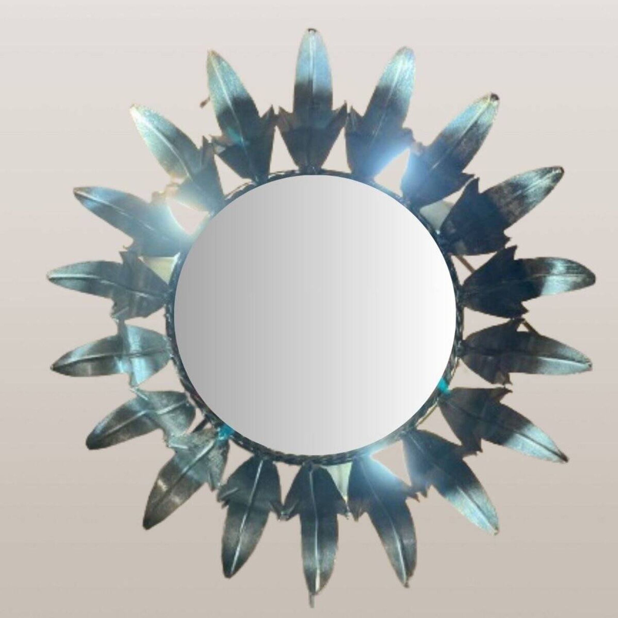 Miroir mural rond Mid-Century en fer forgé en forme de soleil, années 50