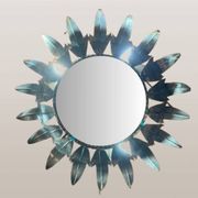Miroir mural rond Mid-Century en fer forgé en forme de soleil, années 50
