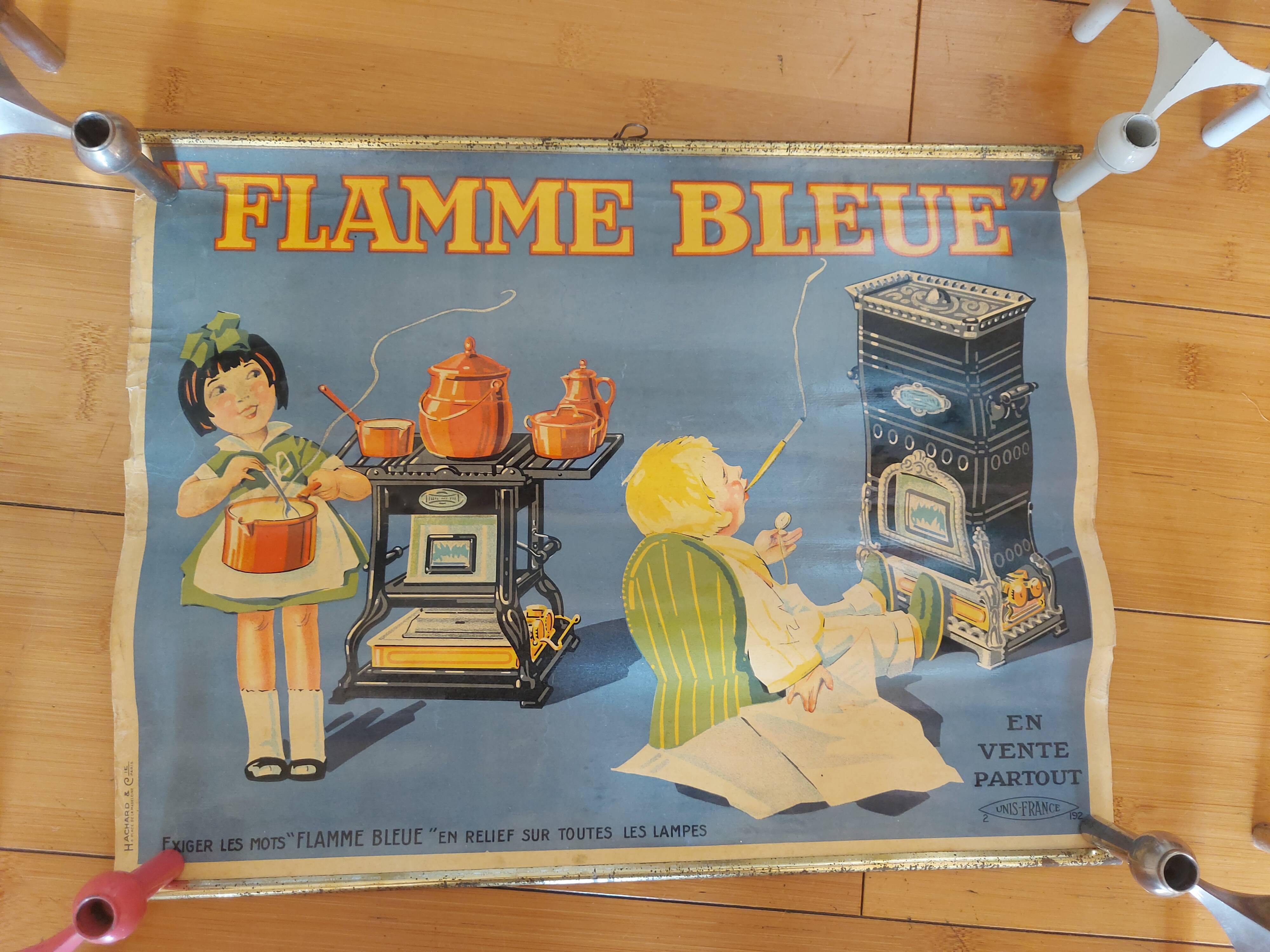 Affiche lithographiée flamme bleu