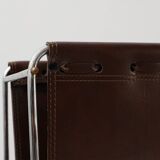 Vintage Magazine rack in chrome and faux leather, France 1960s