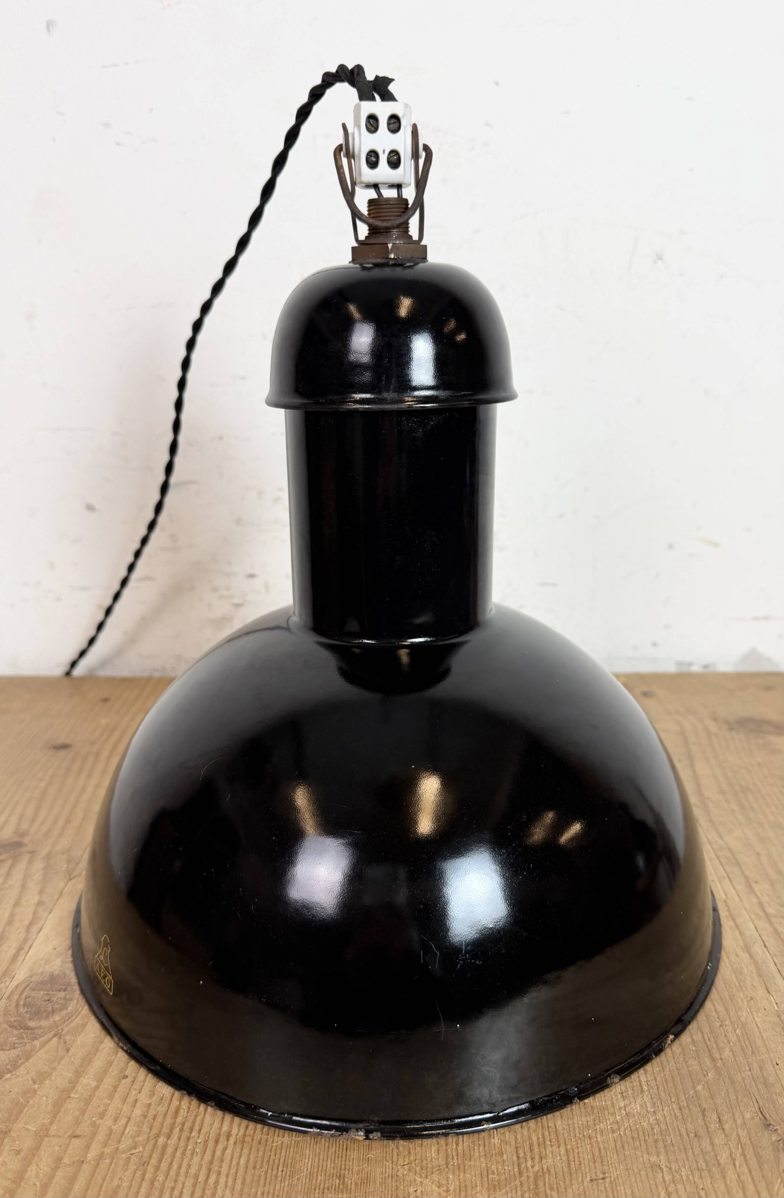 Black Enamel Industrial Pendant Lamp from AEG, 1930s