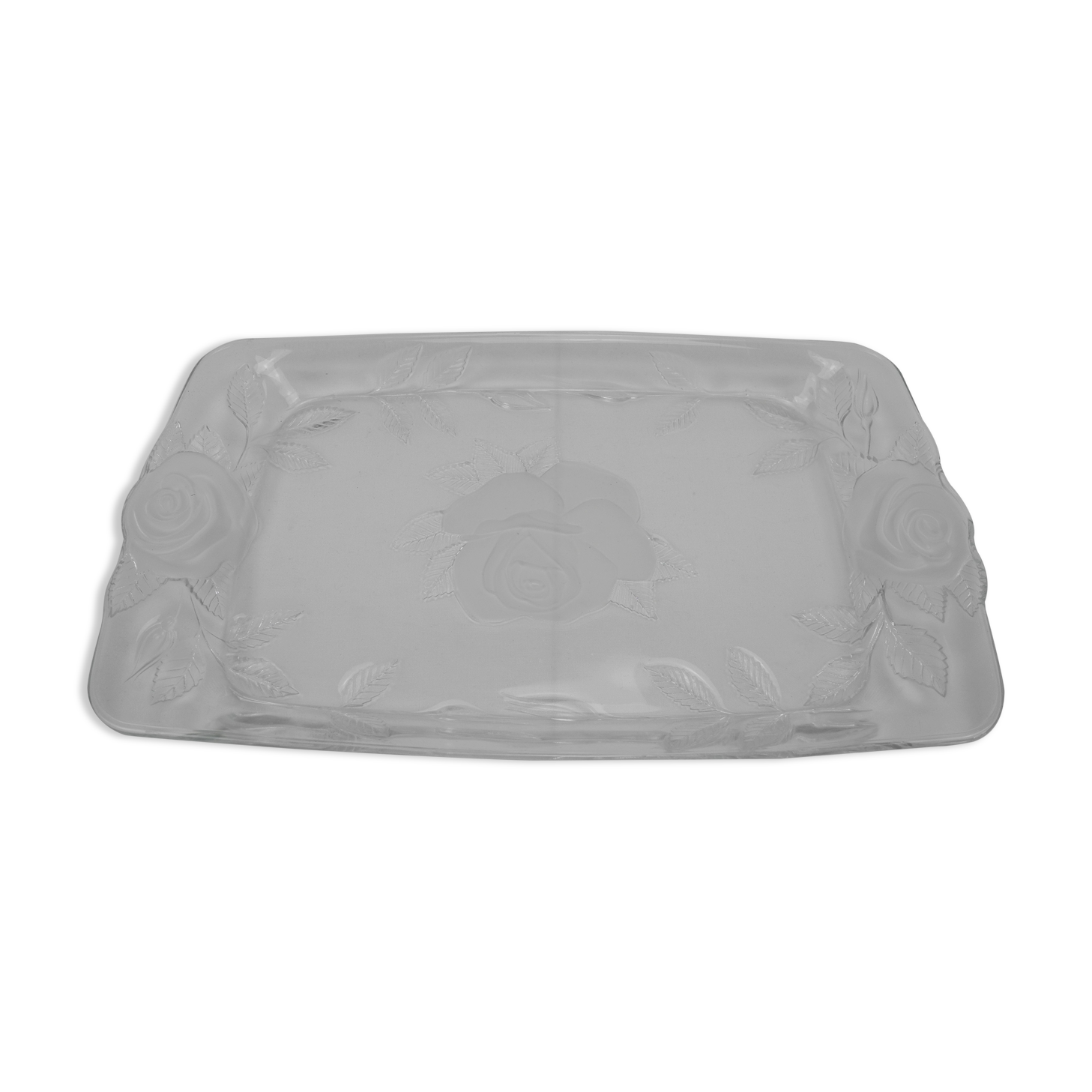 Glass tray decorated with roses vintage french glass tray