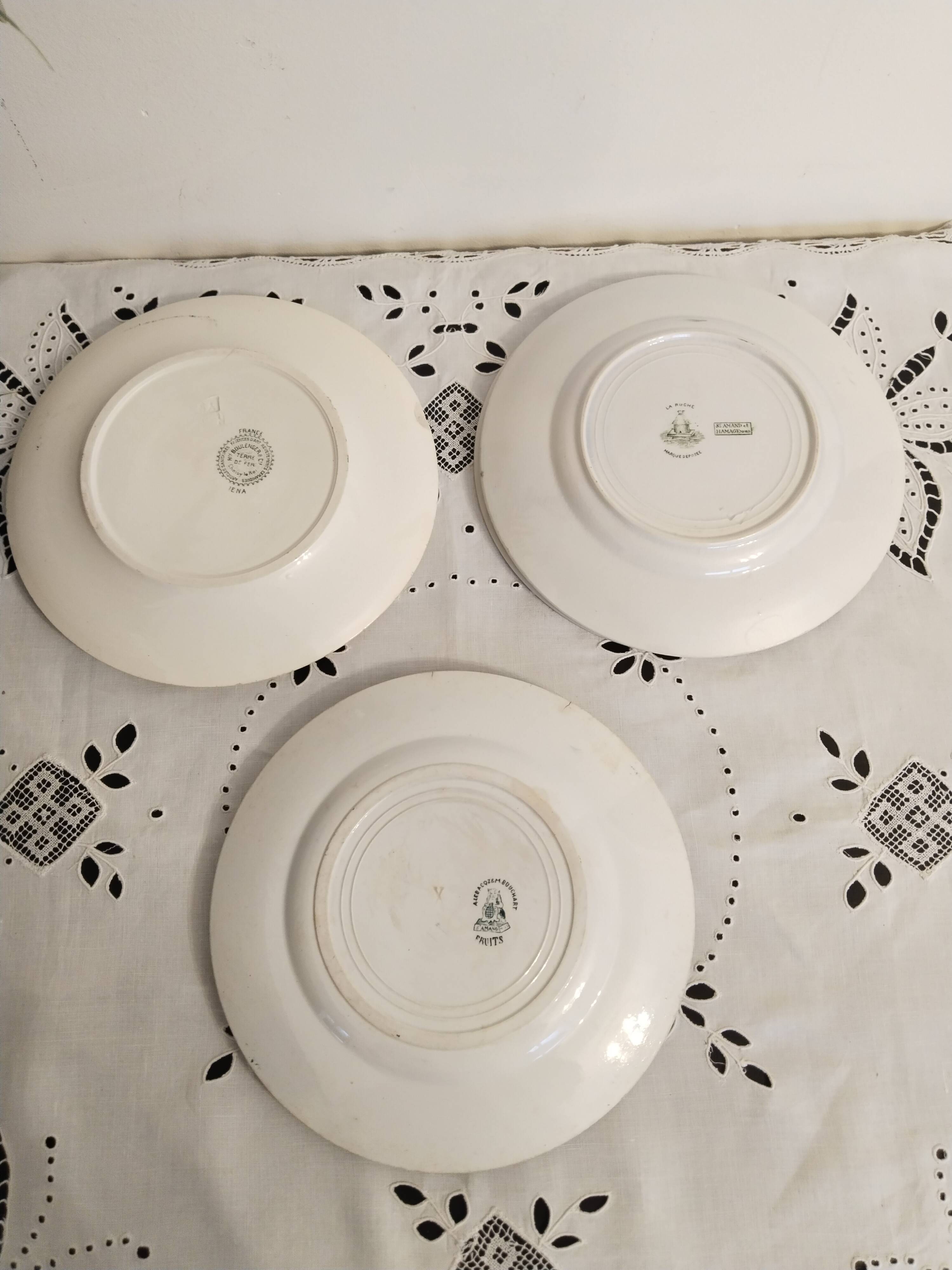 Set of 6 dinner plates in Terre de fer earthenware, blue green color