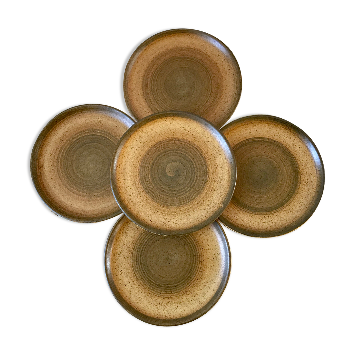 Set of 5 flat plates in Longchamp 60s sandstone painted by hand