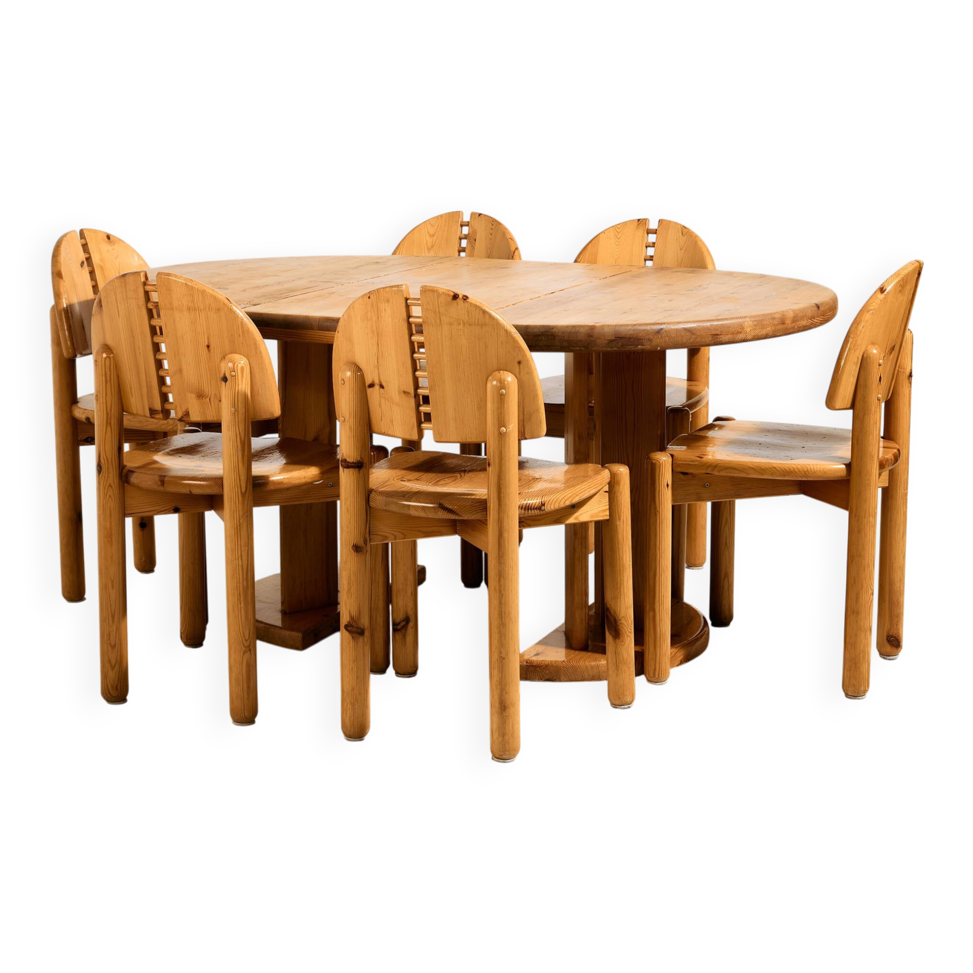 Pine dining set by Rainer Daumiller for Hirtshals Savvaerk, Set of 7