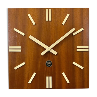 Vintage Brown Wooden Wall Clock from Pragotron, 1980s