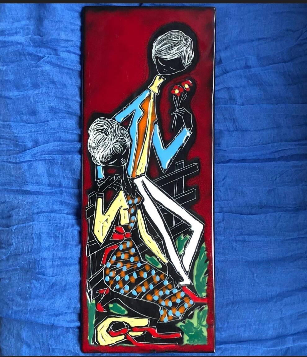 Italian Ceramic Wall Mural Loving Couple San Marino