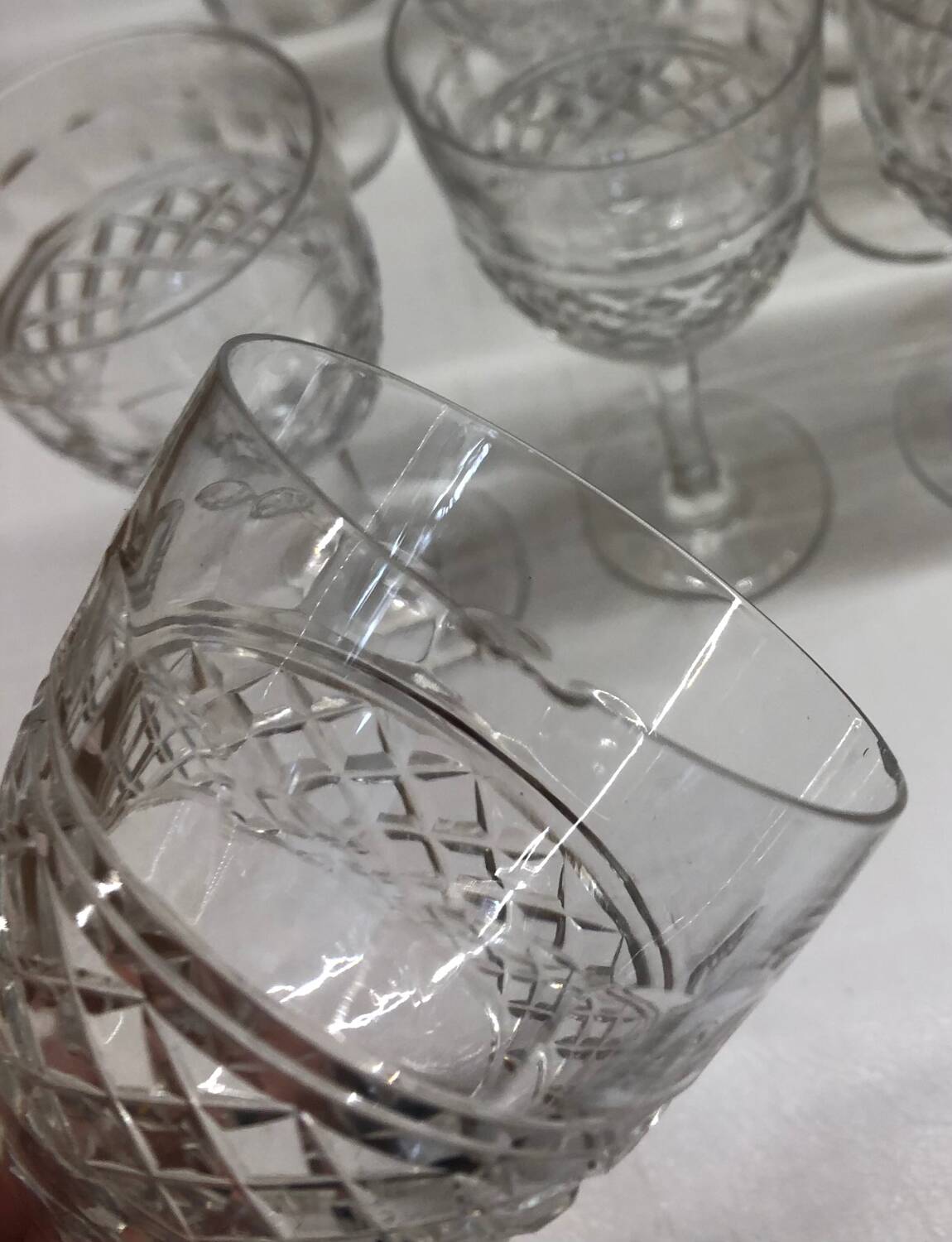 Set of 12 cut crystal stemmed glasses from the Nancy crystal factory, art deco