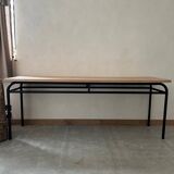 raw wood table, metal legs