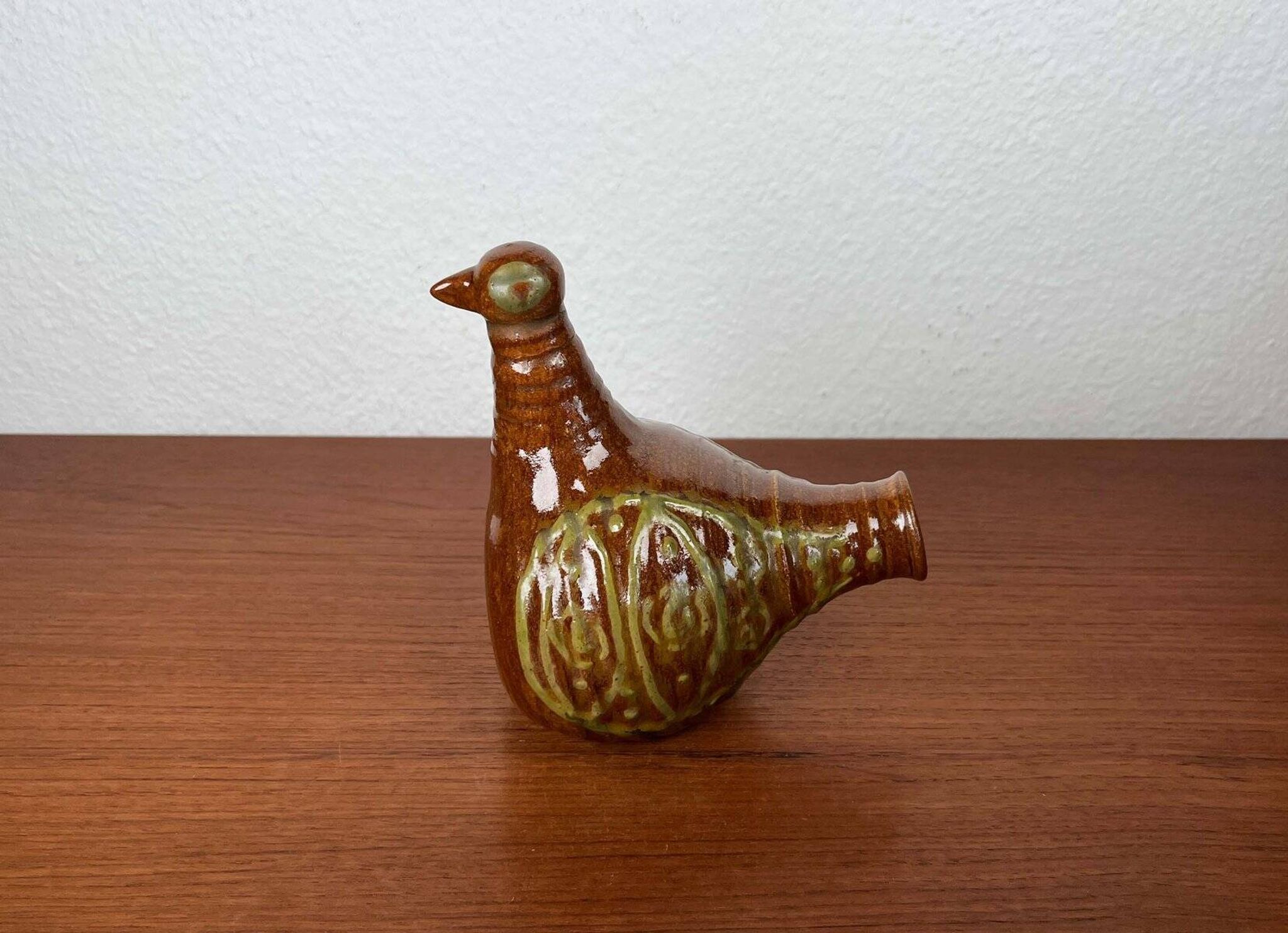 Bird-shaped pottery bottle from a modern Danish workshop, mid-century, 1960s.