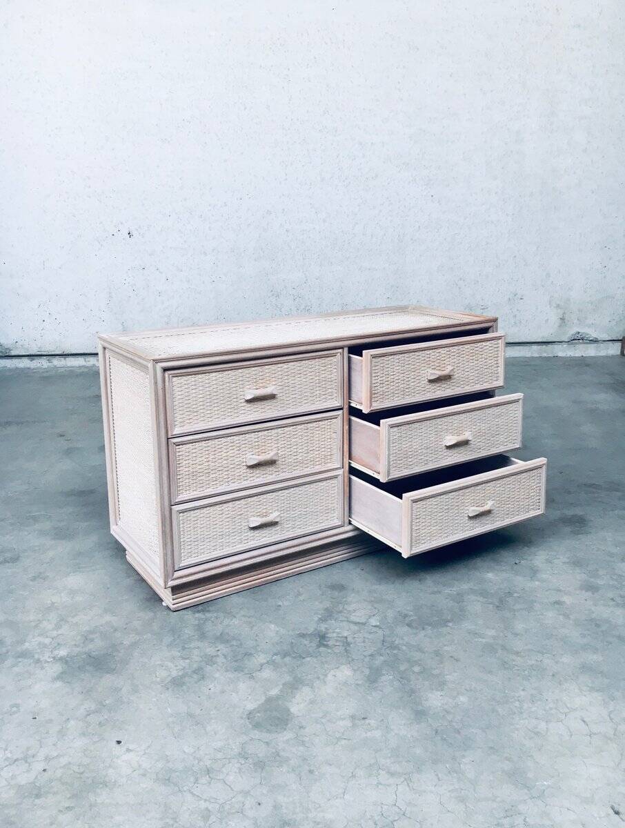 Washed Rattan Chest of Drawers, 1980s