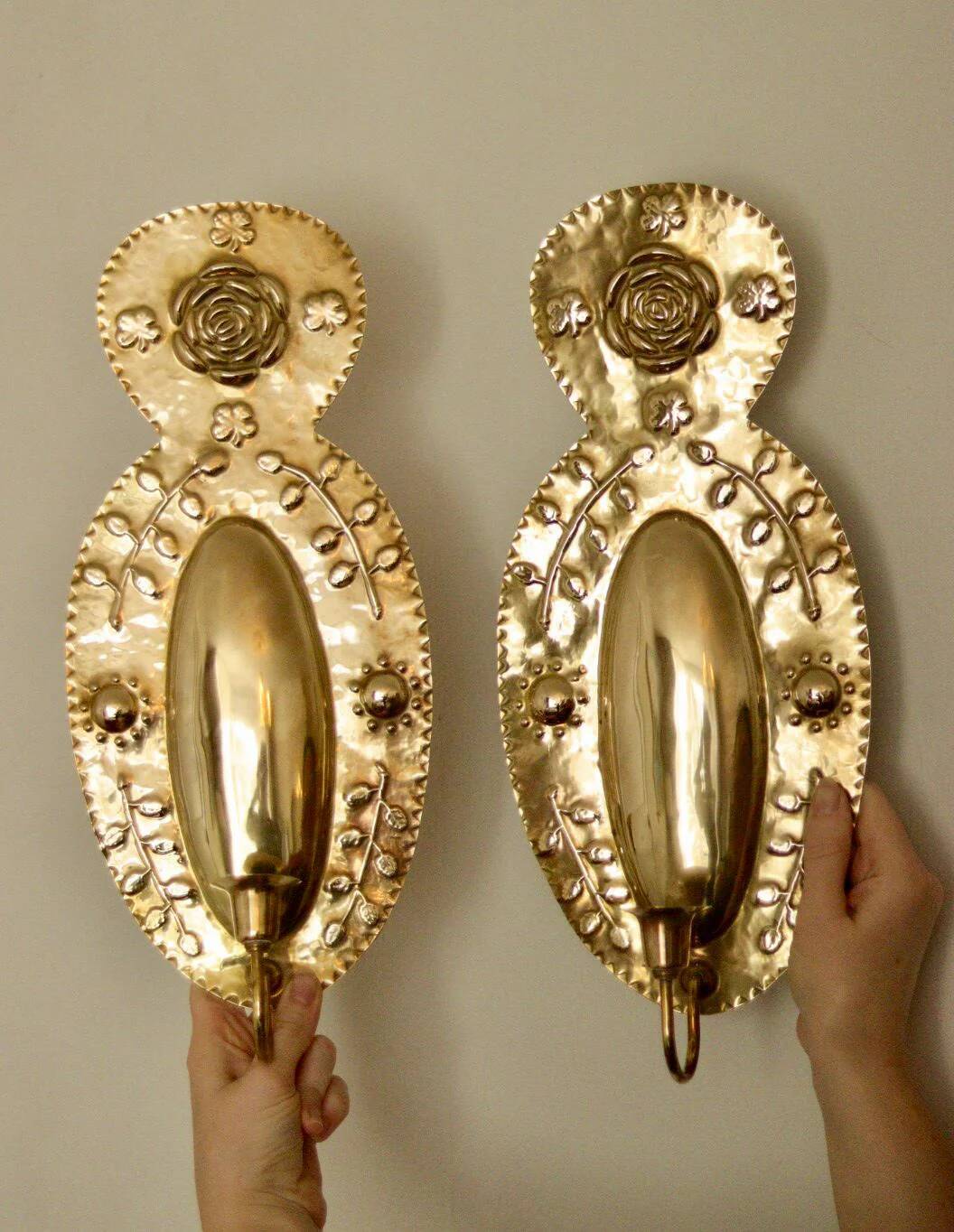 Pair of large mid-century Swedish brass sconces