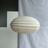 Suspension in rattan and japanese natural linen in the shape of a lantern h50 d30