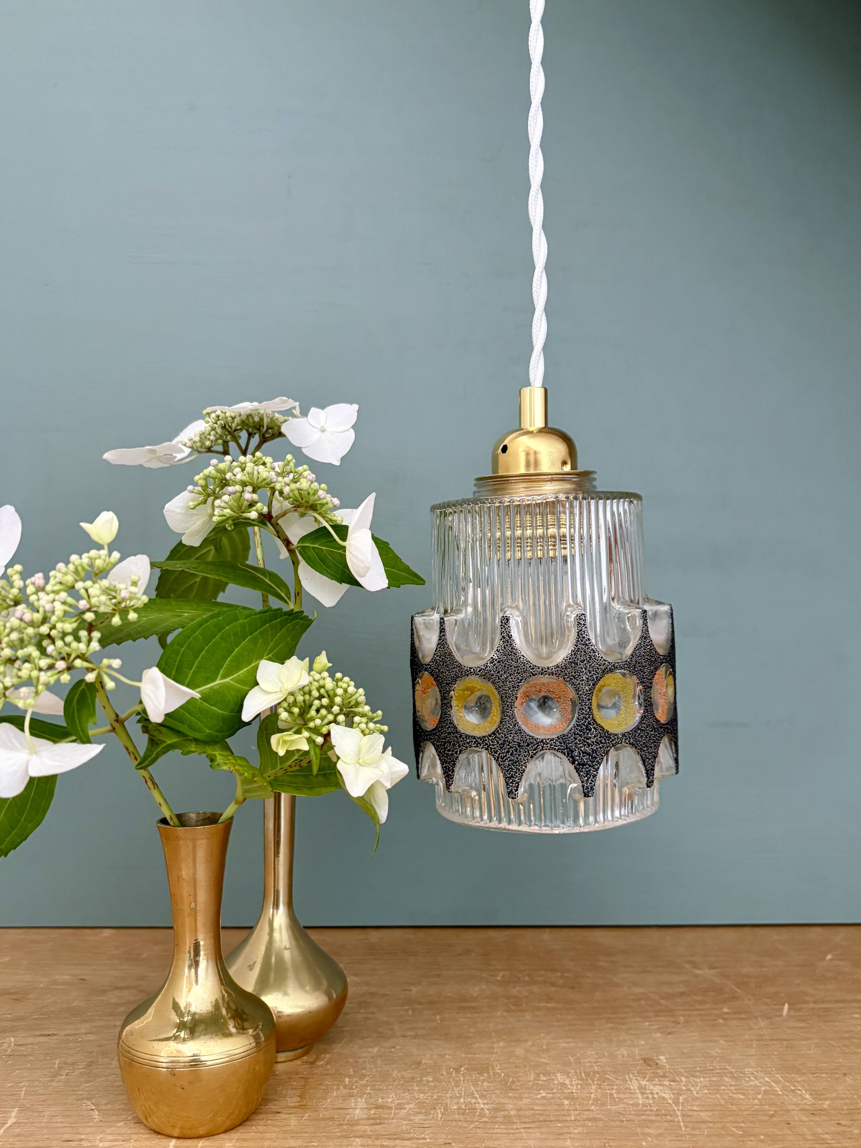 Vintage 70s glass tulip pendant light