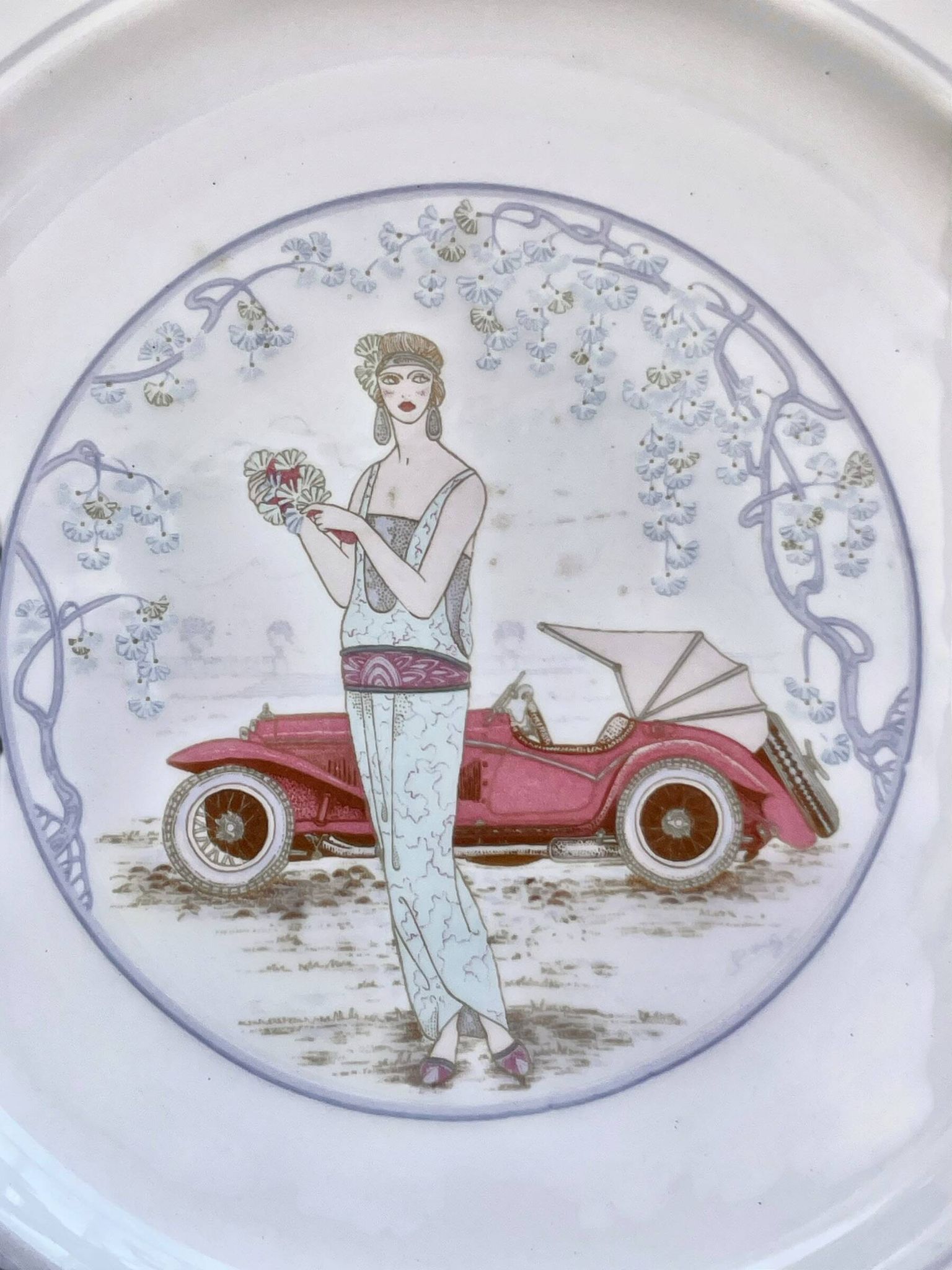 Vintage italian plate primula, art deco design, 1970s-80s.