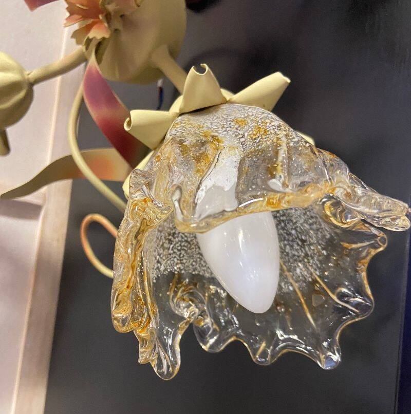 Antique wall light fixture ceiling lamp florentine bouquet floral design 1970