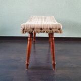 Vintage wooden footrest with 1970 fringed fabric coating