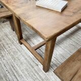 Oak farmhouse table and its two benches