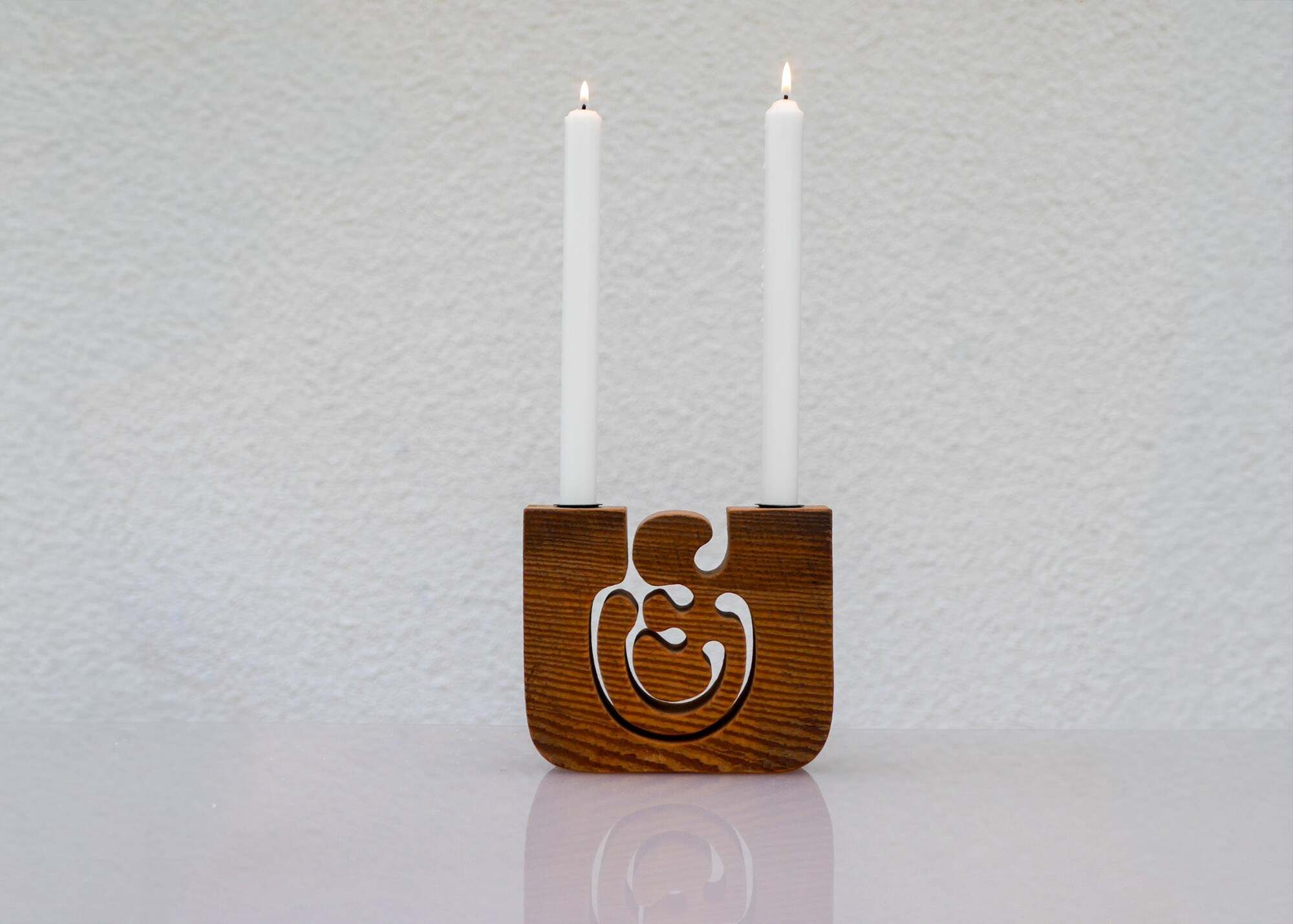 Scandinavian Modern Candle Holder in Wood by Gunnar Kanevad, Sweden, Organic Shape