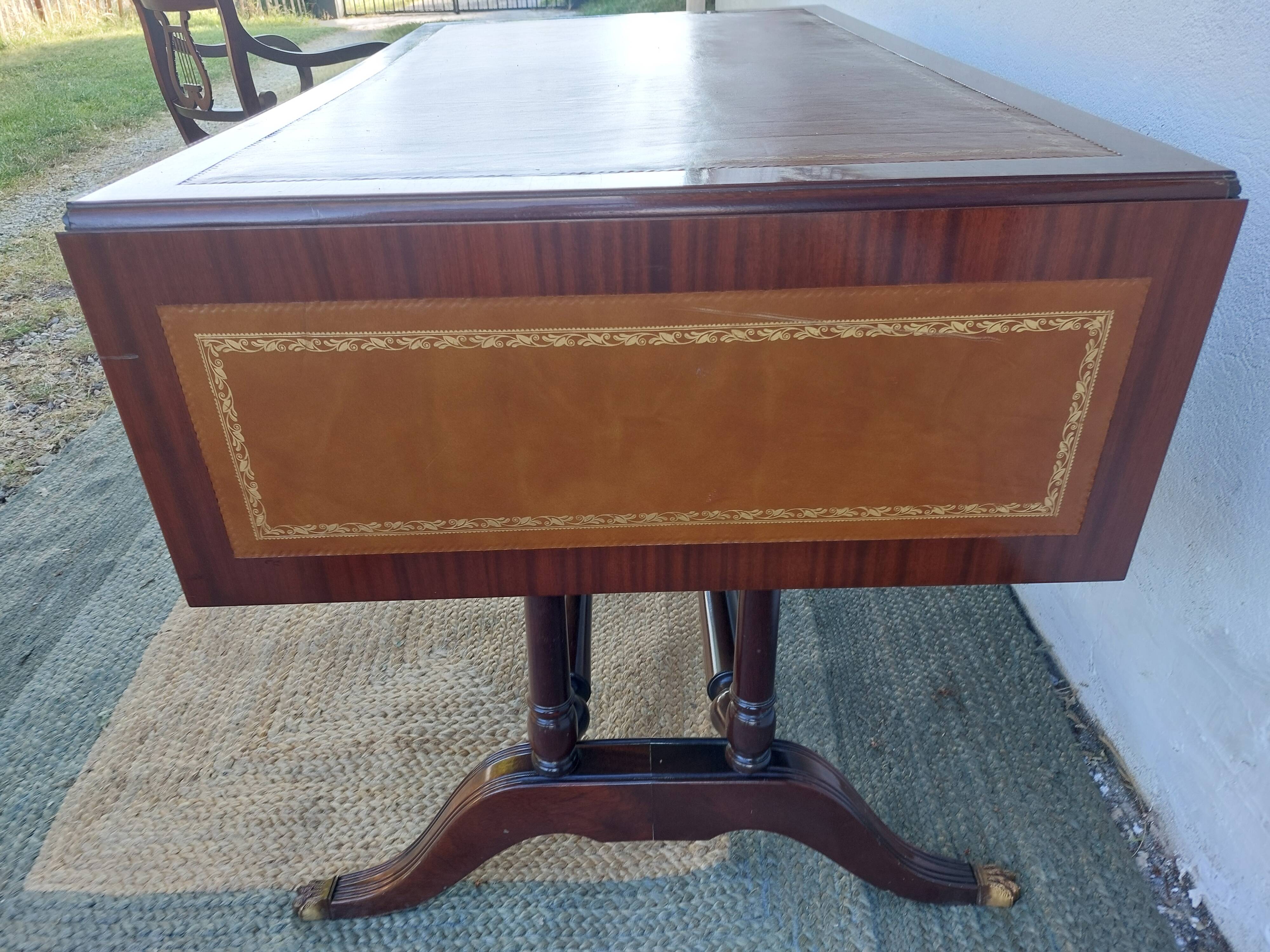 English desk and lyre chair, leather, extensions.