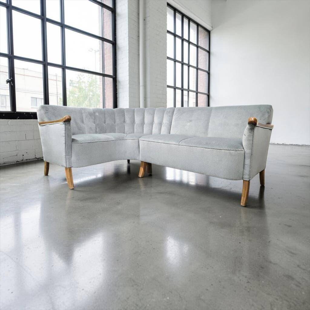 Light blue vintage corner sofa