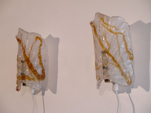 Paire d'apppliques scandinaves verre et laiton 1970