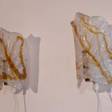 Pair of Scandinavian glass and brass wall light 1970
