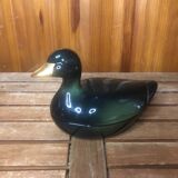 Ancienne terrine michel caugant forme canard céramique vert doré vintage #a409