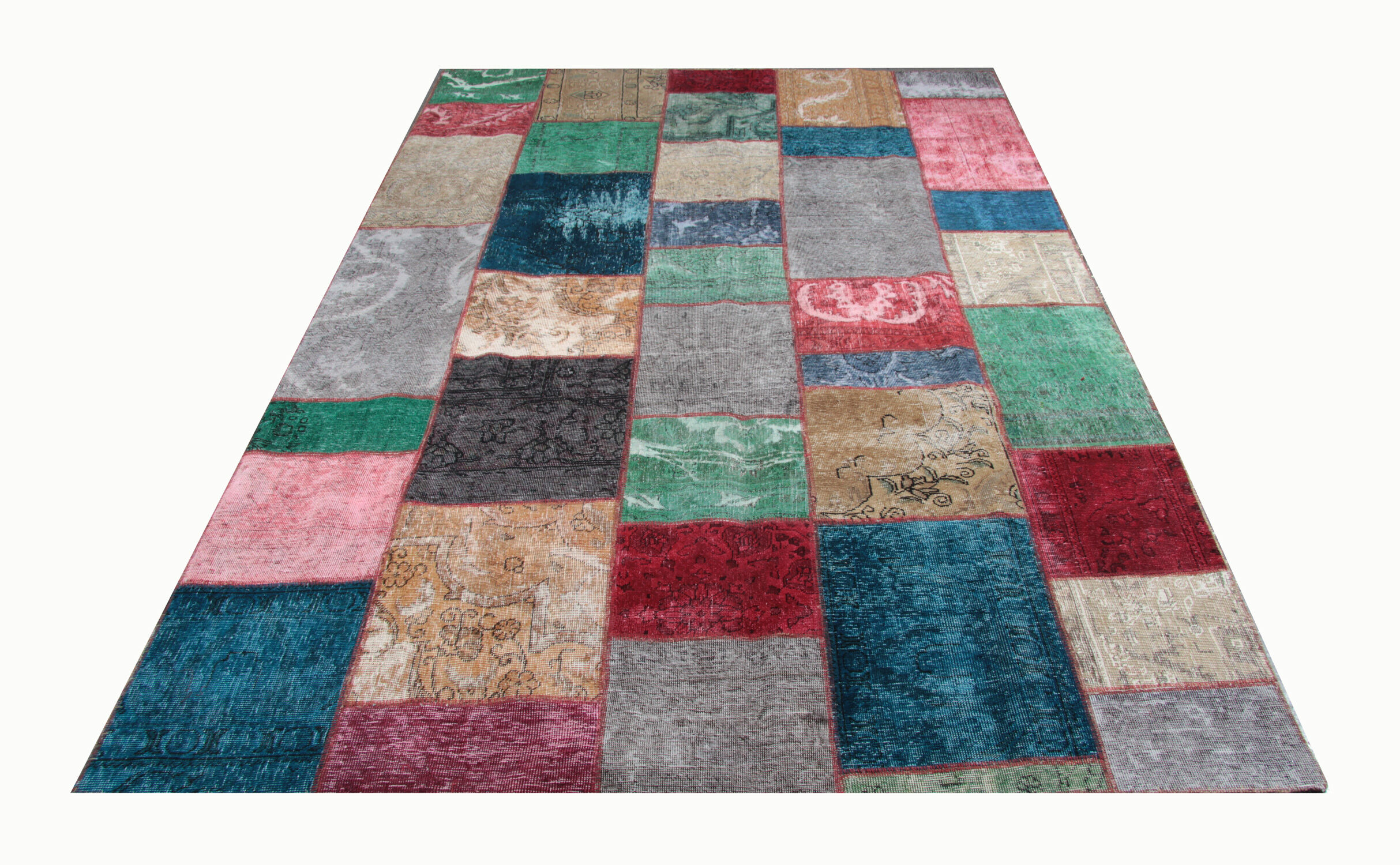 Bold patchwork area rug handwoven oriental wool carpet- 200x300cm