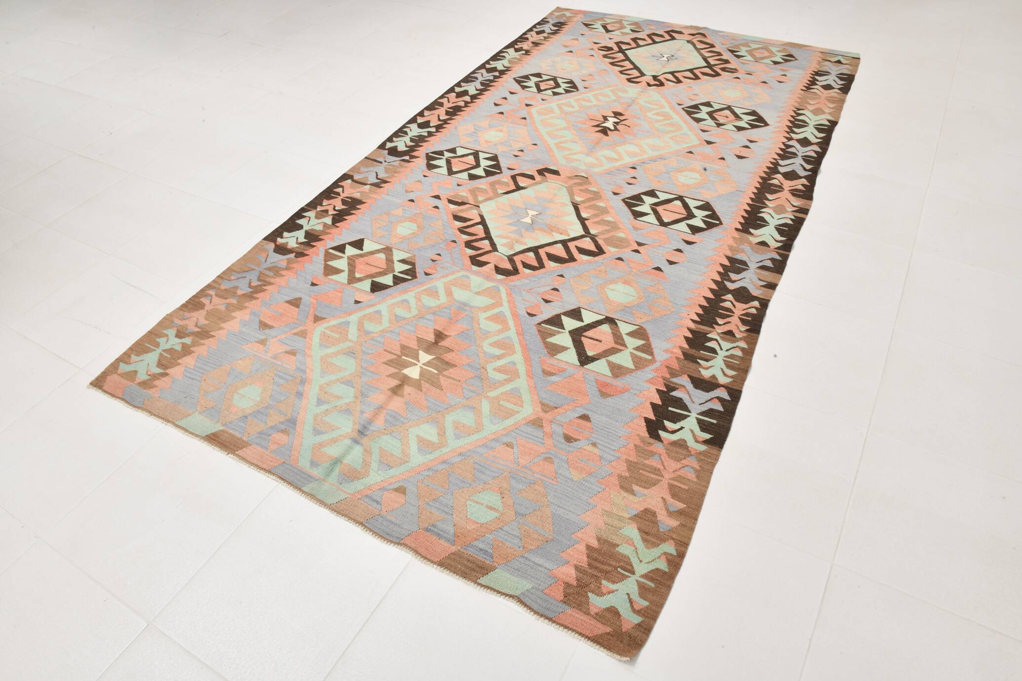 5x10 Geometric 58s Antique Kilim Rug, 168x313Cm