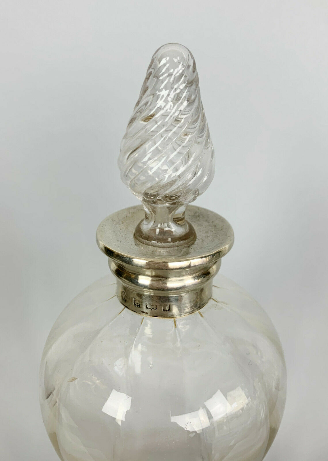 Blown glass carafe and silver frame