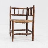 Vintage Bobbin bench with rush seat 1920s