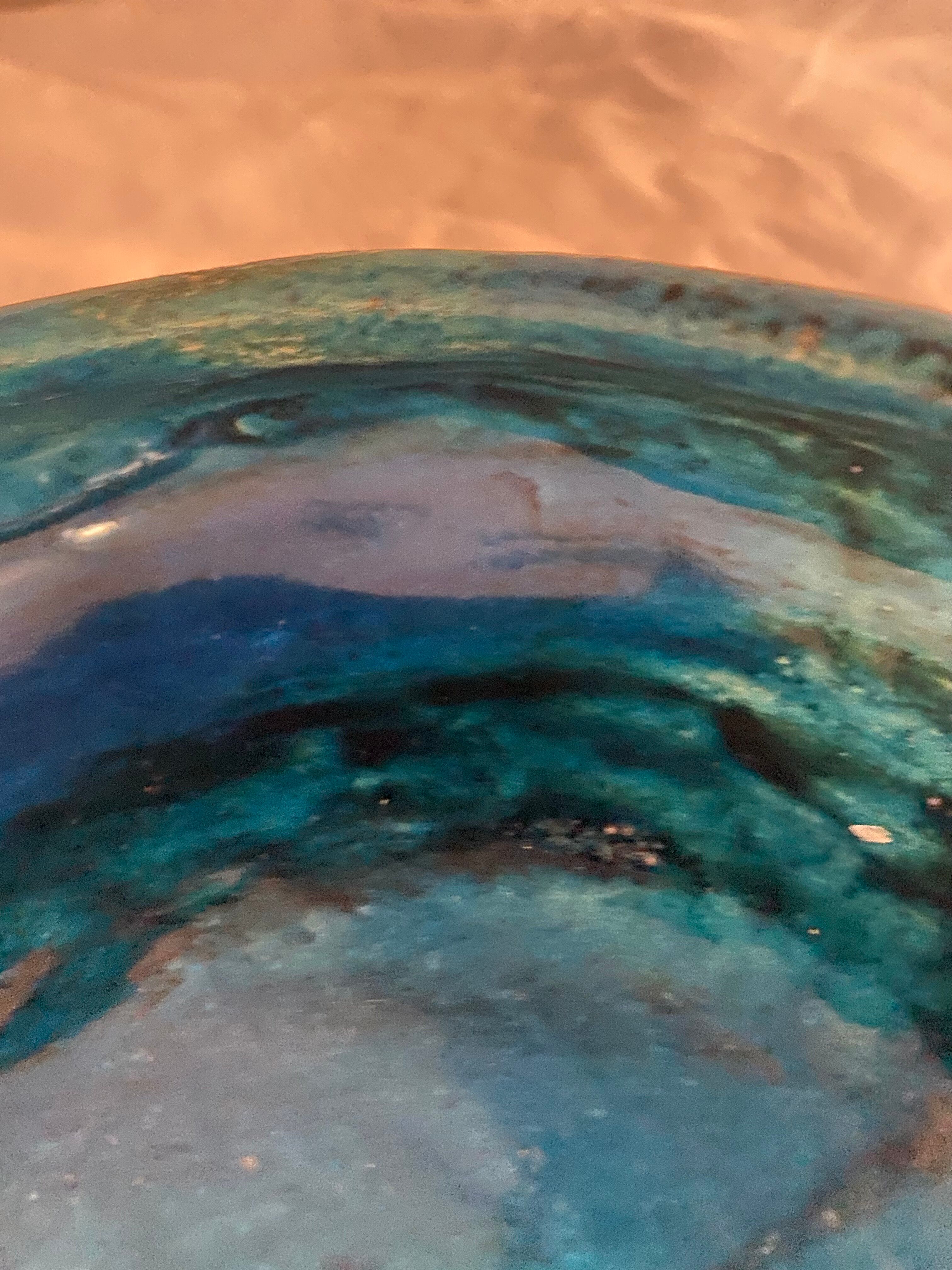 Blue and grey ceramic pottery dish