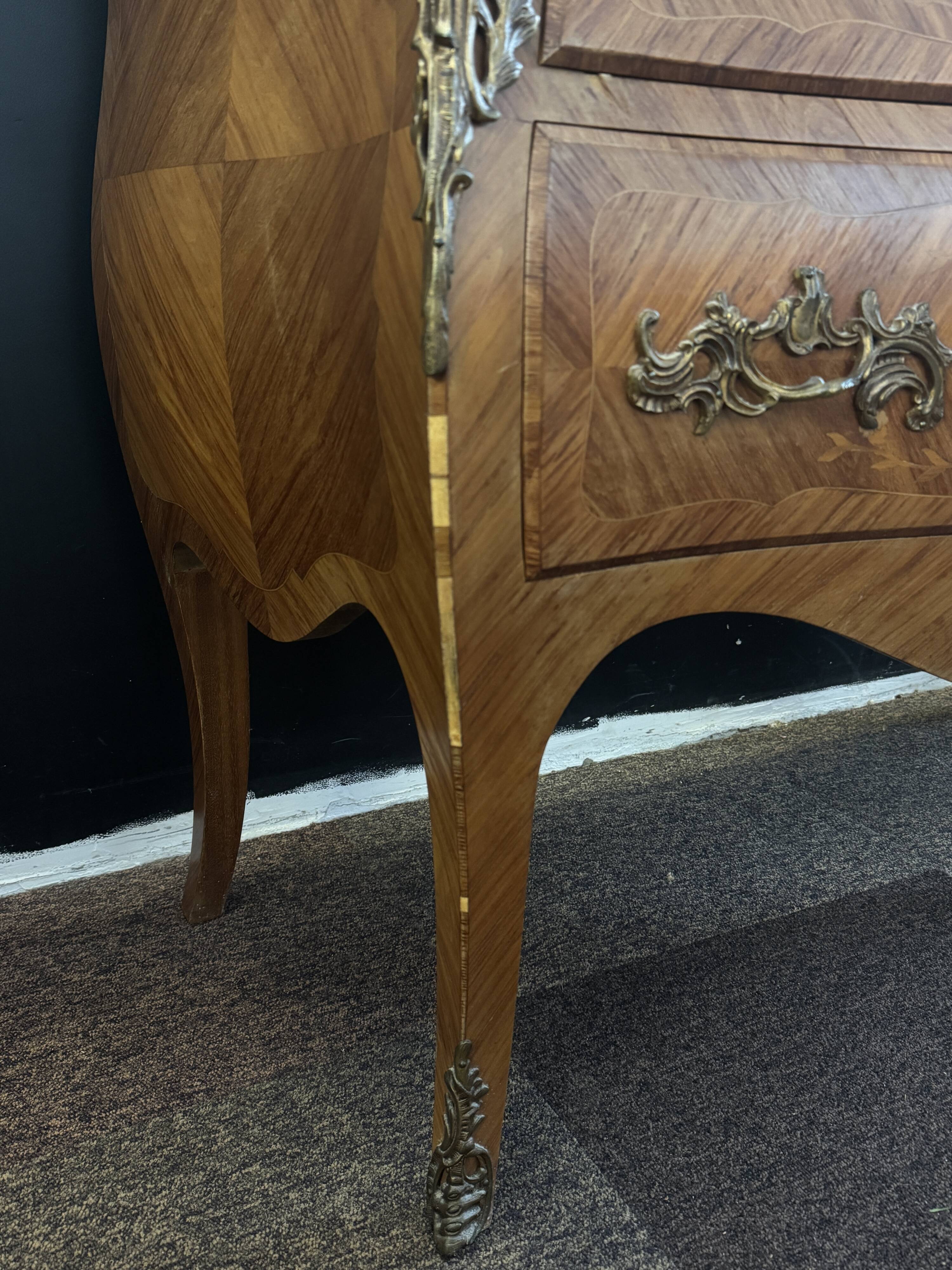 Curved marquetry commode – marble top