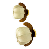 Pair of "Cocoon" wall lights, resin and pine wood, Italy, 1970s